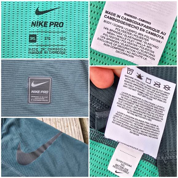 Nike Pro HyperCool SS Tshirt Men's Size 3XL Green Stretch Lightweight Mesh - Picture 2 of 5